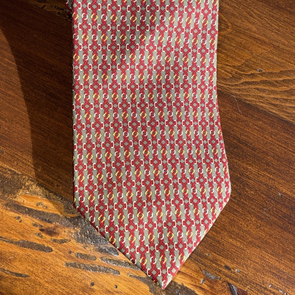 Brooks Brothers Makers Mens All Silk Tie Green Red Gold Chain/Bit Printed USA
